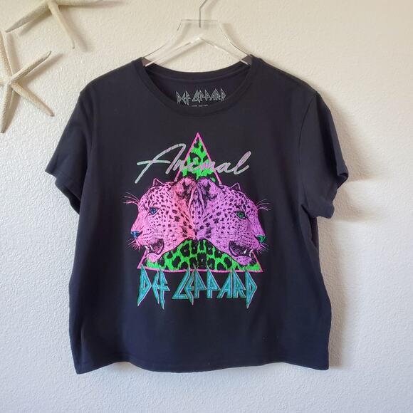 Def Leapord Crop Top Animal Print Casual Everydat Shirt Women Size XL Black Pink - Picture 1 of 7